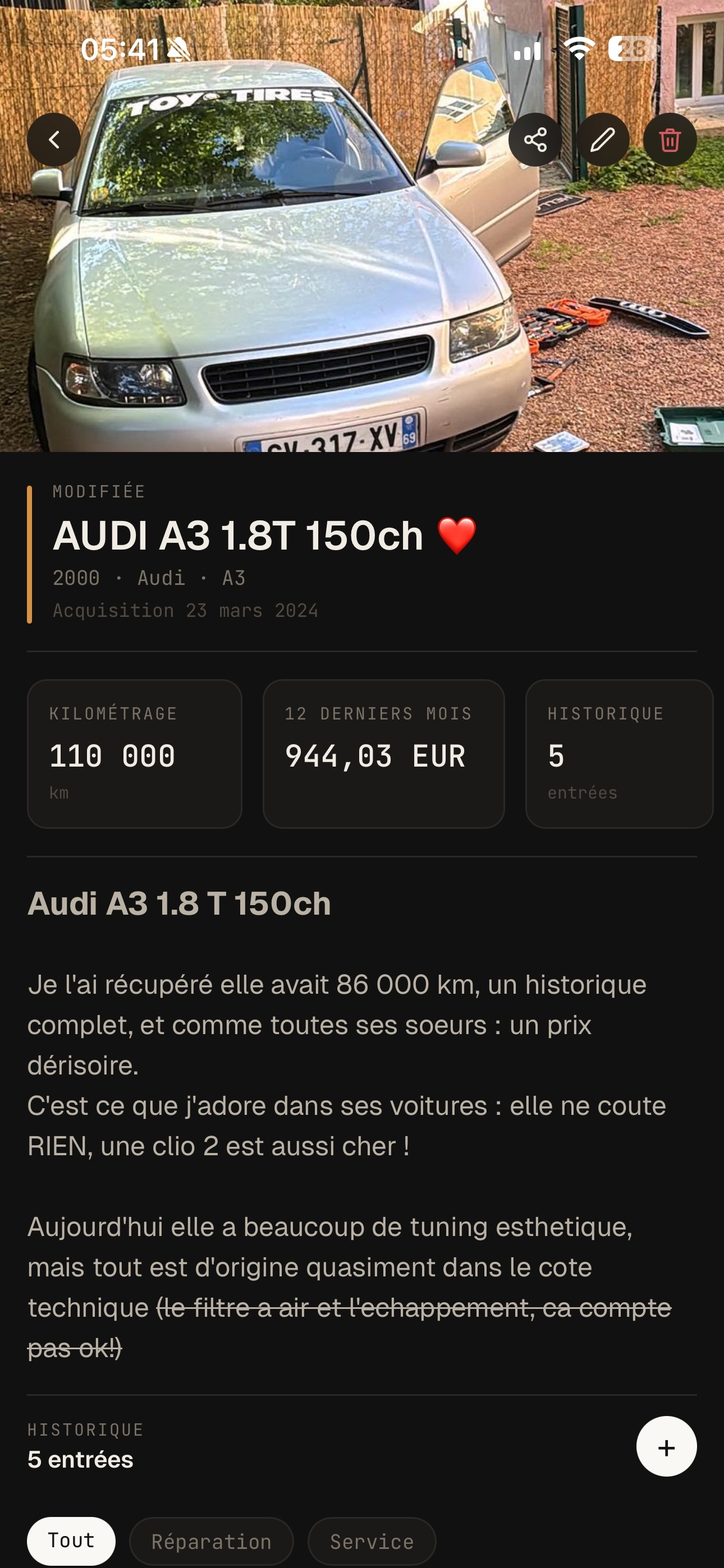 Fiche véhicule